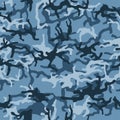 Military camouflage, texture repeats seamless. Camo Pattern for Army Clothing. Blue, grey color, fabric hunting. Royalty Free Stock Photo