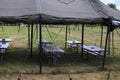 Military camouflaged tent for resting and eating