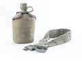 Military canteen and army belt on white background Royalty Free Stock Photo