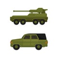 Military Car and Armed Machinery as Transportation Vehicle Used in Army Vector Set Royalty Free Stock Photo