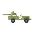 Military car with an artillery cannon. Military combat vehicle vector Illustration Royalty Free Stock Photo