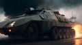 Military car blade runner, smoke, medium weathering on hull, AI Generative Illustration