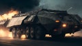 Military car blade runner, smoke, medium weathering on hull, AI Generative Illustration