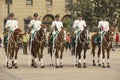 Military of the Carabineros band attend changing guard ceremony in front of the La Moneda presidential palace, Santiago, Chile. Royalty Free Stock Photo