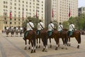 Military of the Carabineros band attend changing guard ceremony in front of the La Moneda presidential palace, Santiago, Chile. Royalty Free Stock Photo