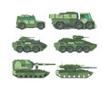 Military cars types flat vector illustrations set