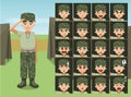 Military Casual Wear Soldier Woman Cartoon Emotion faces Royalty Free Stock Photo