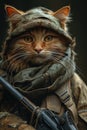 A military cat in a military uniform with an automatic rifle Royalty Free Stock Photo