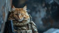 A military cat in a military uniform with an automatic rifle Royalty Free Stock Photo