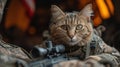 A military cat in a military uniform with an automatic rifle Royalty Free Stock Photo