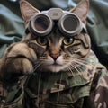 Military Cat, Partisan, Terrorist, Scout, Very Severe Cat Prepared for War in a Military Uniform