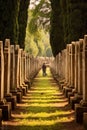 military cemetery with rows of headstones Royalty Free Stock Photo