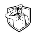 Military Chef Cook Saluting Front View Set Inside Crest Retro Black and White Style