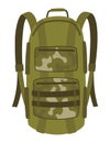 Military clothes, equipment for soldier. Woodland camouflage style, isolated icon. Isolated backpack. Flat cartoon