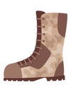 Military clothes, equipment for soldier. Woodland camouflage style, isolated icon. Isolated boots. Flat cartoon, vector