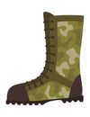 Military clothes, equipment for soldier. Woodland camouflage style, isolated icon. Isolated boots. Flat cartoon, vector