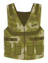 Military clothes, equipment for soldier. Woodland camouflage style, isolated icon. Isolated waistcoat. Flat cartoon