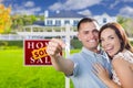 Military Couple In Front of Home, House Keys and Sign Royalty Free Stock Photo