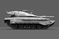 Military 3D Illustration of detailed white heavy tank with design that not exists, serve and protect concept isolated on grey