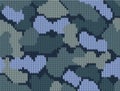 Military decorative blue khaki camouflage. Woolen knitted pattern. Abstract background. Greeting card. Vector illustration