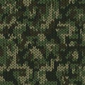 Military decorative knitted camouflage with high detail made fabric texture. Vector dark khaki green camo seamless pattern. Royalty Free Stock Photo