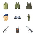 Military defense icons set, cartoon style