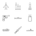 Military defense icons set, outline style