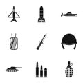 Military defense icons set, simple style