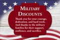 Military Discounts message on USA flag stars and stripes