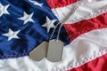 Military dog tags on flag Royalty Free Stock Photo