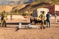 Amizmiz, Morocco - 10 September 2023: a military drone aircraft is seen on the ground being operated by military personnel in the