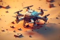 military drone concept for war with desert dry land background 3d low poly illustration, generative AI