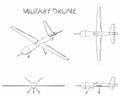 Military drone predator. Outline like a brushstrokes. Royalty Free Stock Photo