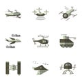 Military drones flat icons set