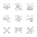 Military drones linear icons set