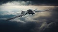 military drones, an unmanned drone soaring above the clouds, symbolizing advanced reconnaissance capabilities and the