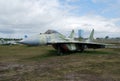 Military equipment costs under the open sky. Exhibit of the Technical museum K.G. Sakharova in the city of Togliatti.