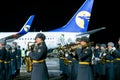 The Military Exemplary Band of the Honor Guard provides a send-off ceremony of the official delegation