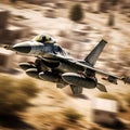 Military F16 fighter jet close up flying through the air. Fighter armed with rockets and missiles. Created with generative Ai Royalty Free Stock Photo