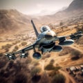 Military F16 fighter jet close up flying through the air. Fighter armed with rockets and missiles. Created with generative Ai Royalty Free Stock Photo