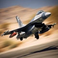 Military F16 fighter jet close up flying through the air. Fighter armed with rockets and missiles. Created with generative Ai Royalty Free Stock Photo