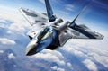 Military F 22 fighter jet flying Royalty Free Stock Photo
