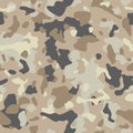 Military fabric or hunting camouflage background. Seamless camo pattern. Brown, beige color camouflage. Vector illustration.