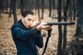 Military fashion. achievements of goals. girl with rifle. chase hunting. Gun shop. woman with weapon. Target shot Royalty Free Stock Photo