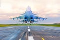 Military fighter jet flies at high speed over the taxiway at the airport. Royalty Free Stock Photo