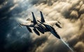 A military fighter jet soars in the sky, Generative AI