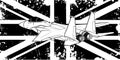 draw in black and white of Military fighter jets with england flag vector illustration