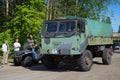 Military Finnish truck Sisu participates in the parade of vintage cars. Kerimyaki, Finland