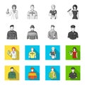 Military, fireman, artist, policeman.Profession set collection icons in monochrome,flat style vector symbol stock Royalty Free Stock Photo