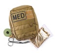 Military first aid kit on white background, top view Royalty Free Stock Photo